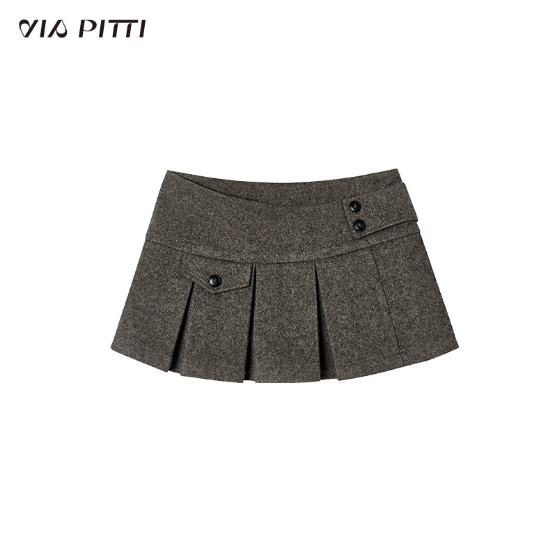 Button Design A-line Pleated Skirt NA4781