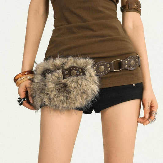 NA8589 Milk Cool Mo Li American Vintage Spice Girl Rivet Belt Women's Versatile Fur Decorative Belt Y2K Waist Seal Accessories NA8589