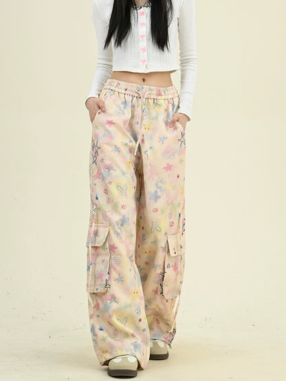 Star Print Wide-Leg Cargo Pants NA6478