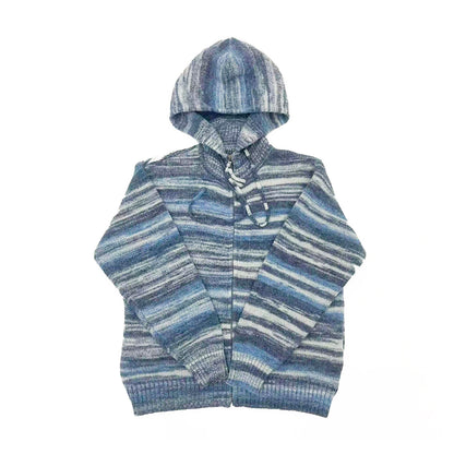 Stripe Hooded Zipper Knit Cardigan NA9026