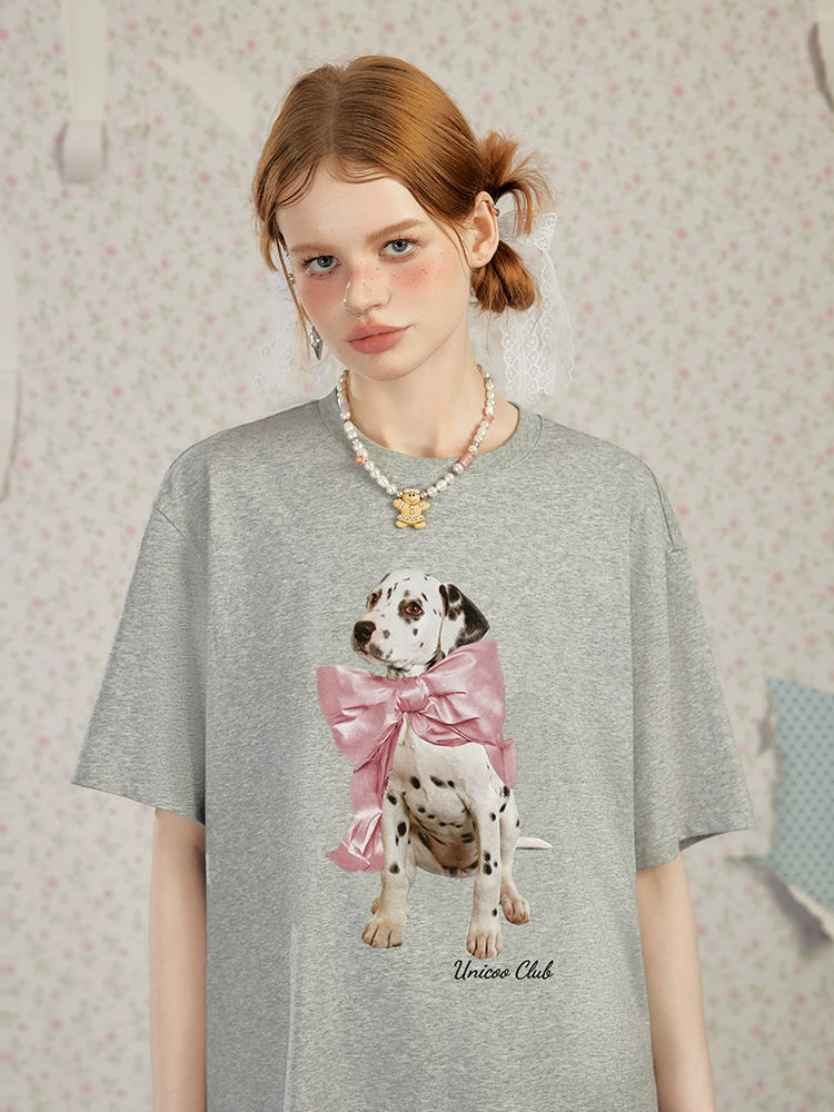 Dog Print Oversize Short Sleeve T-shirt NA3260