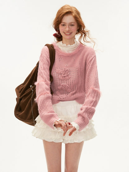 Rose Design Short Knit Sweater  NA5752