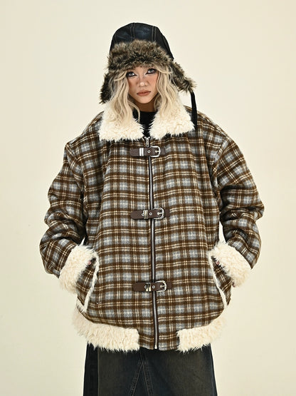 Fake Fur Plaid Jacket NA6384