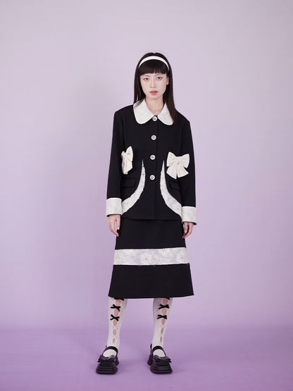 Bow-Detail Jacket & Midi Skirt Setup NA8862