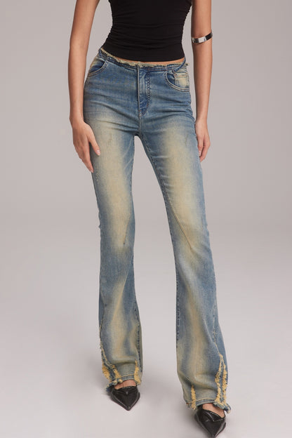 Micro Flare Damage Denim Jeans NA4148