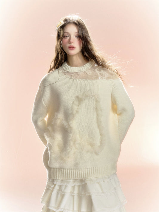 Butterfly Lace Mix Oversize Knit Sweater NA5828