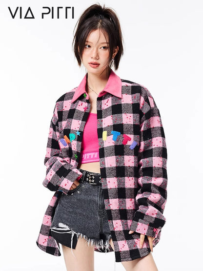 3D Plaid Oversize Shirt Jacket NA5113