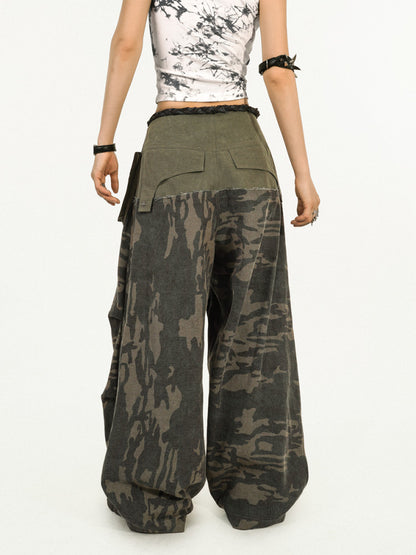 Heavy Craft Camouflage Multi-Pocket Wide Leg Cargo Pants NA8639