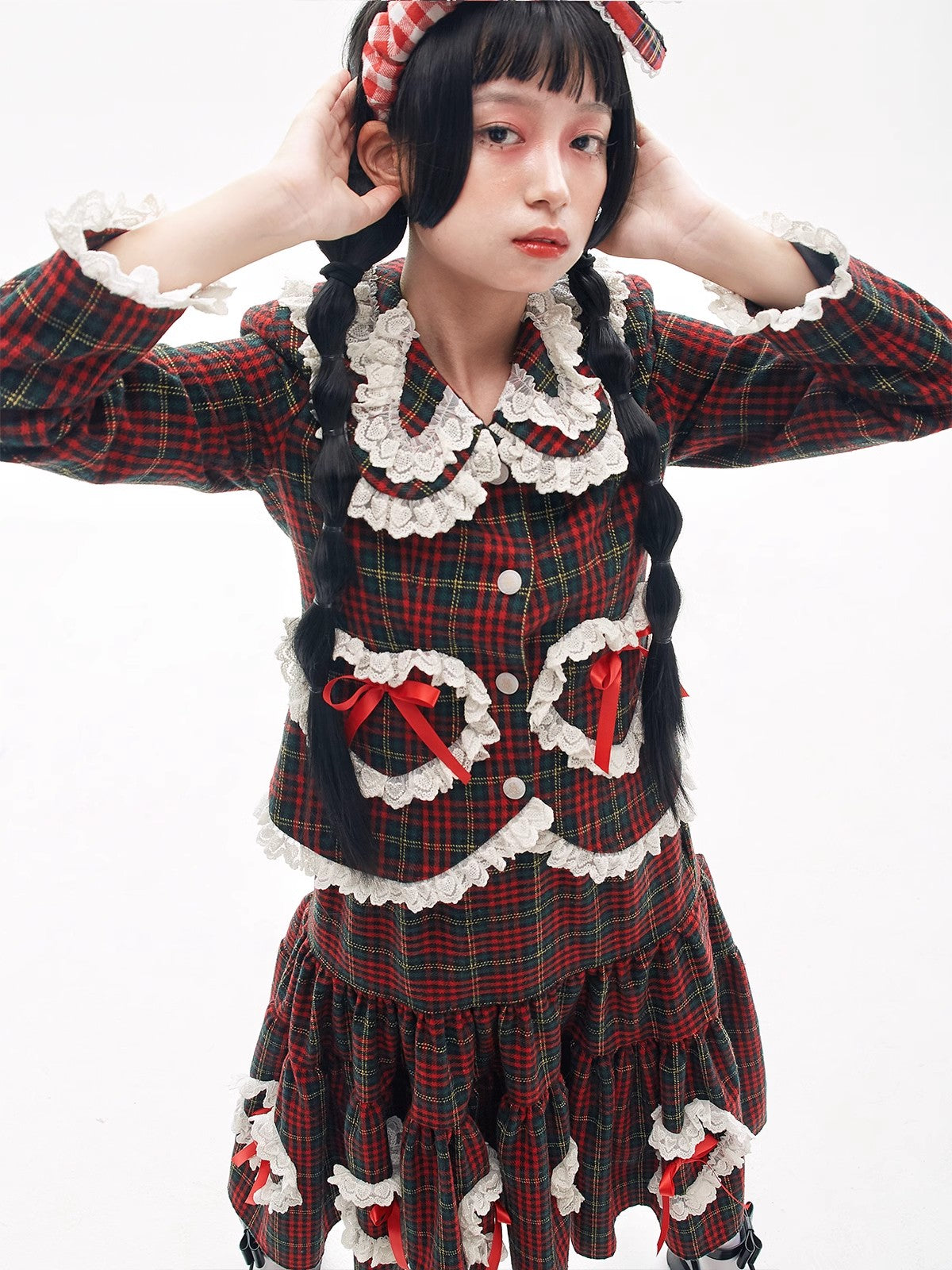 Bow Checkred Ruffle Jacket NA6493