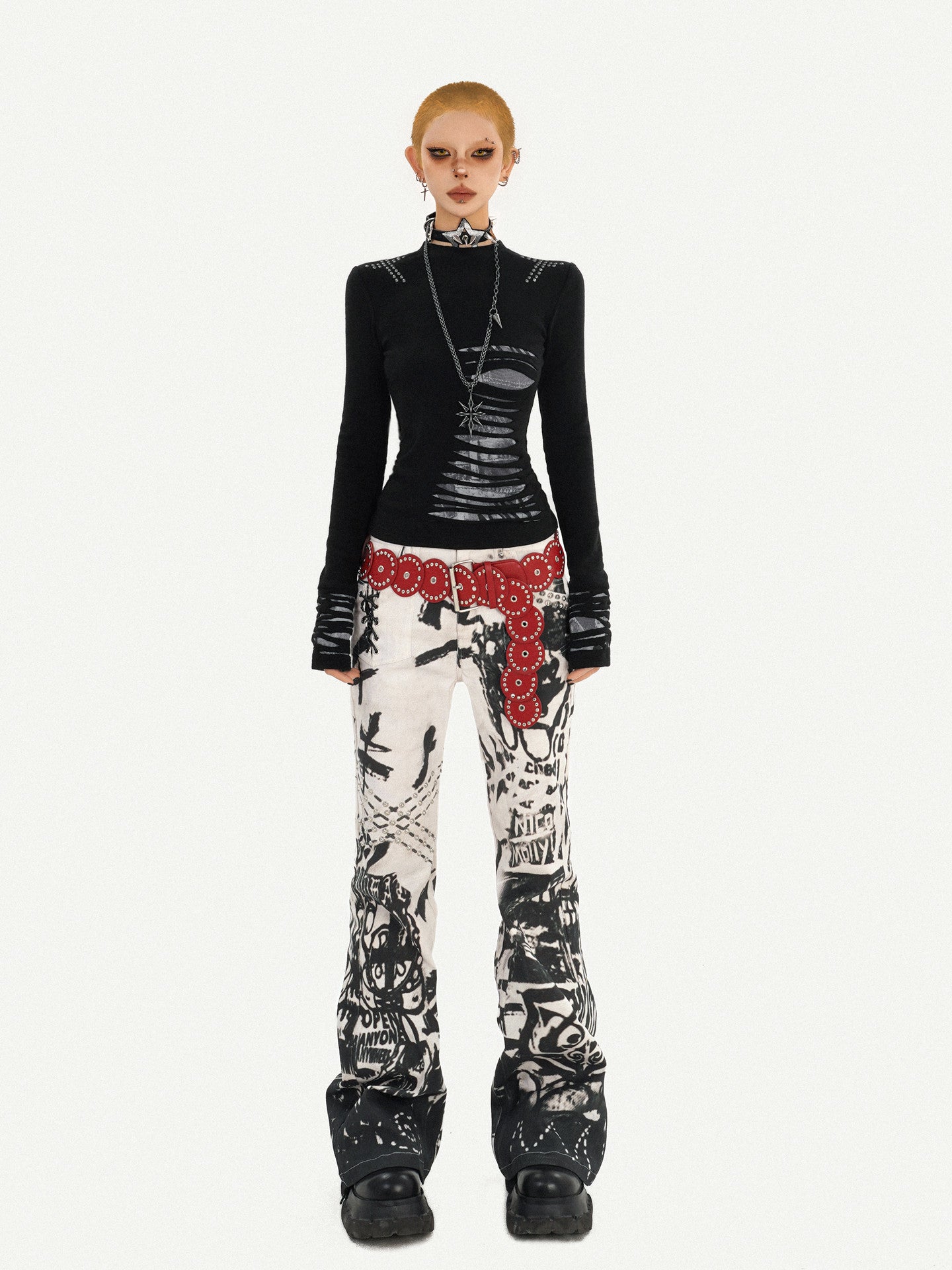 Ink Print Design Denim Jeans NA8583