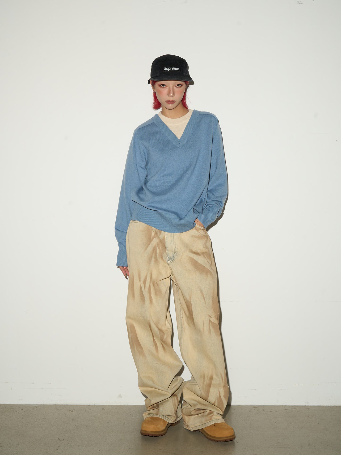 Tie-Dye Washed Damage Wide Leg Denim Jeans NA9041