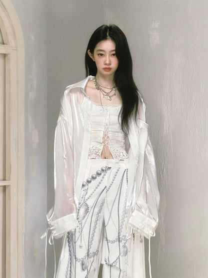 Oversize Long Sunscreen Sheer Shirt NA5631