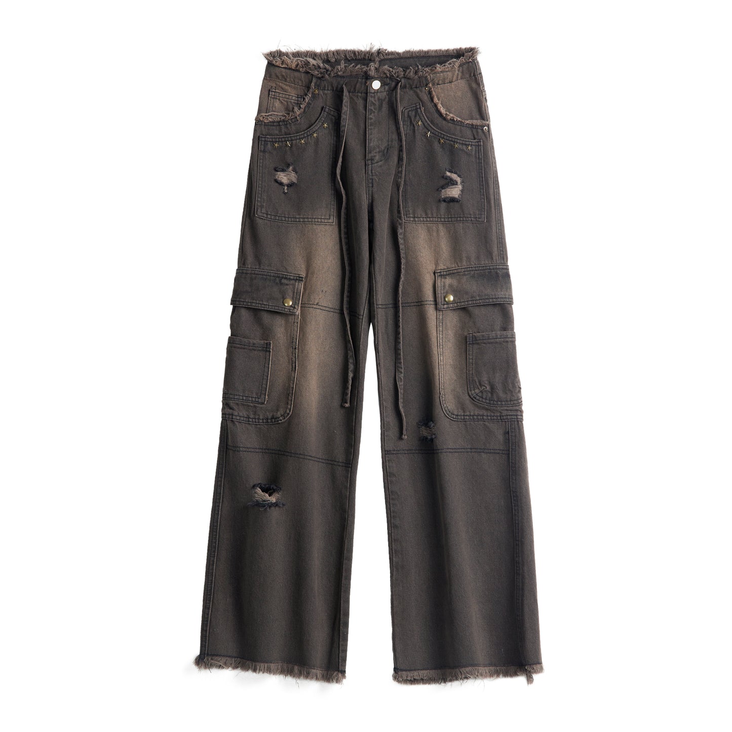 Washwd Damage Denim Jacket & Damage Wide Leg Denim Jeans Setup NA9431