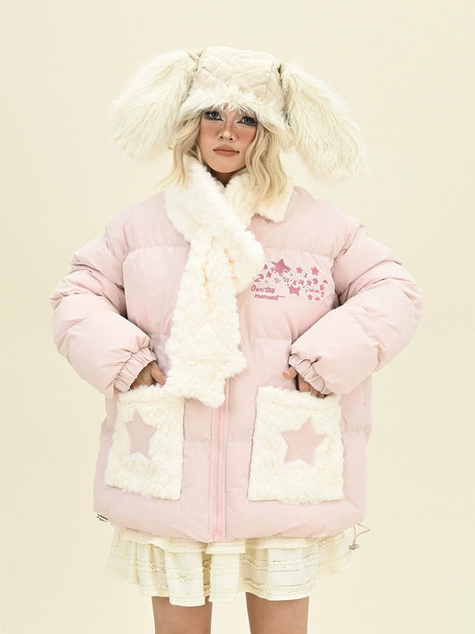 Star Pattern Shawl Collar Puffer Jacket NA6443