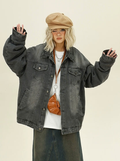 Shoulder-pad Washed Denim Jacket NA6359