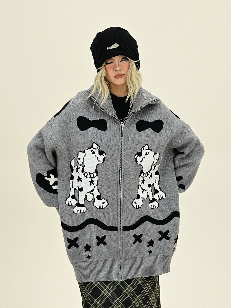 Oversize Dog Knit Zipper Cardigan NA6417