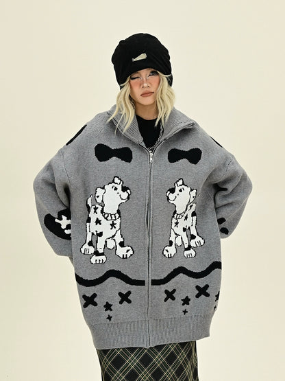 Oversize Dog Knit Zipper Cardigan NA6417