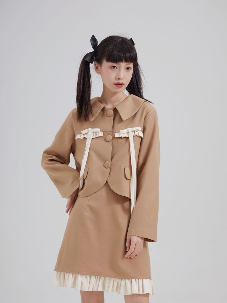 Double-Breasted Cropped Jacket & Ruffle Hem Skirt Setup NA8820