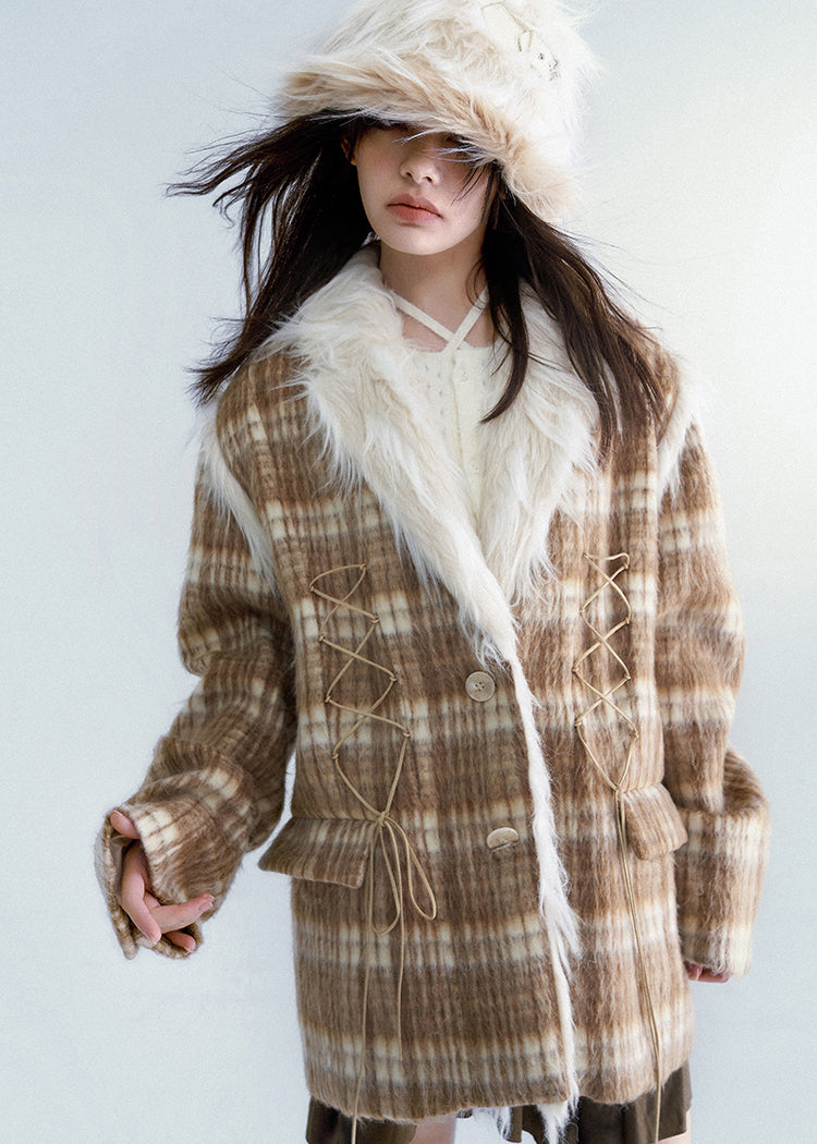 Fake Fur Plaid Woolen Jacket NA5992