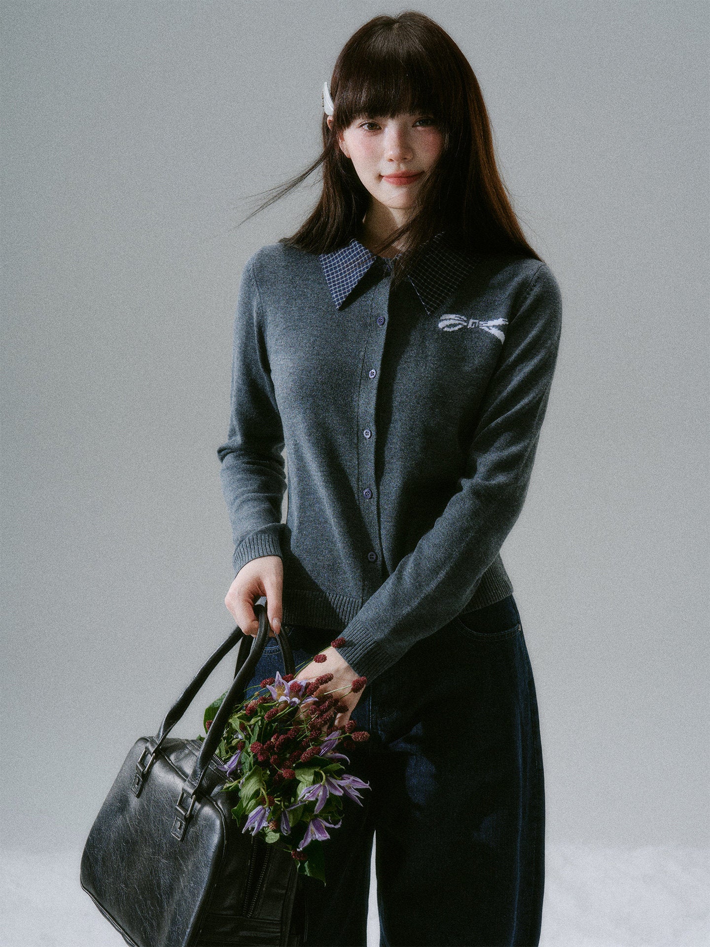 Shirt Collar Wool College Knit Cardigan NA8797