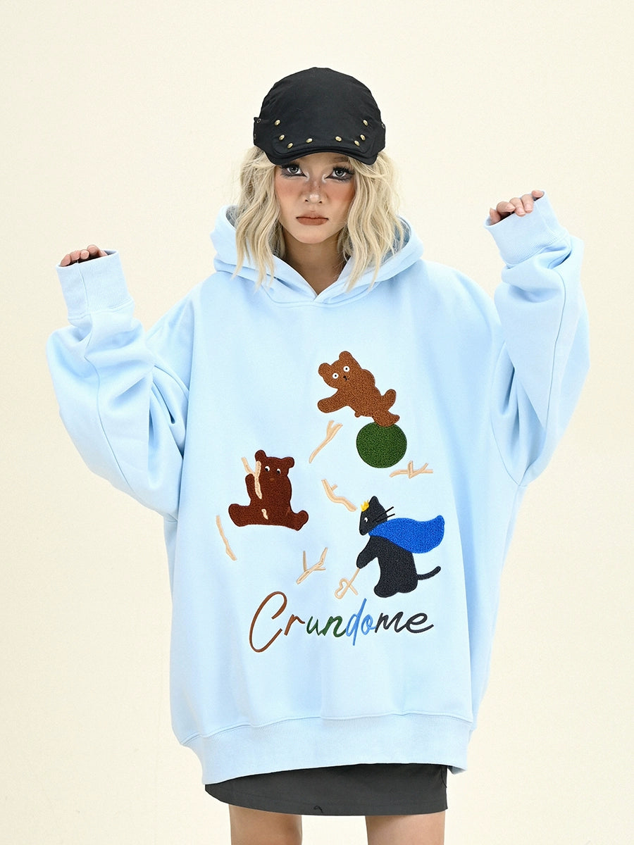 Fleece Cartoon Bear Print Hoodie NA6295