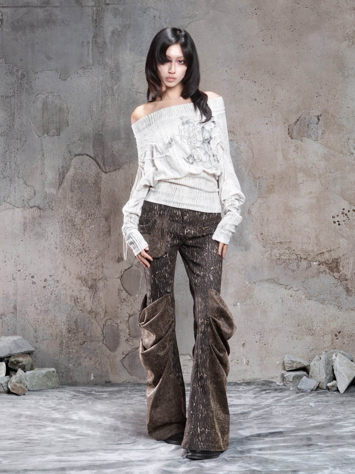 Floral Off-Shoulder Knit Sweater NA8360