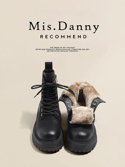 Fake Fur Lined Lace-Up Combat Boots NA8645