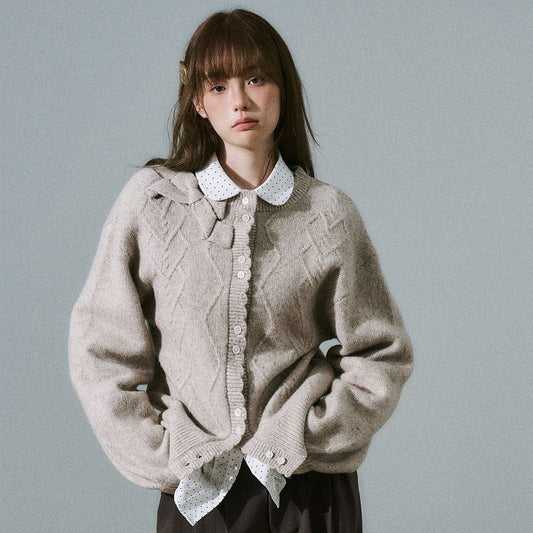 Moonlight Silhouette Bow Detail Wool Knit Cardigan NA8787