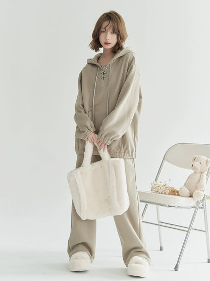 Casual Sporty Hoodie &amp; Wide-leg Sweatpants Setup NA2714