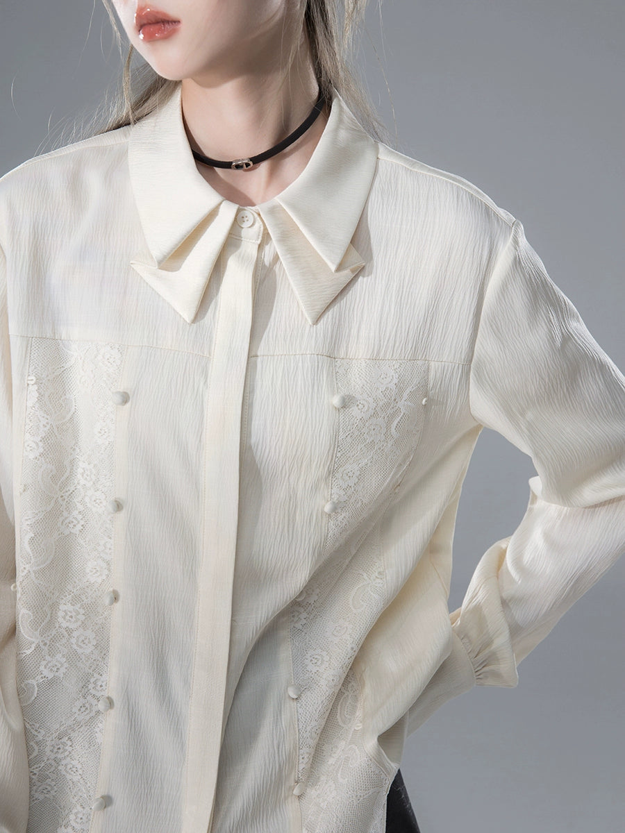 Lace Splicing Long Sleeve Shirt NA5588