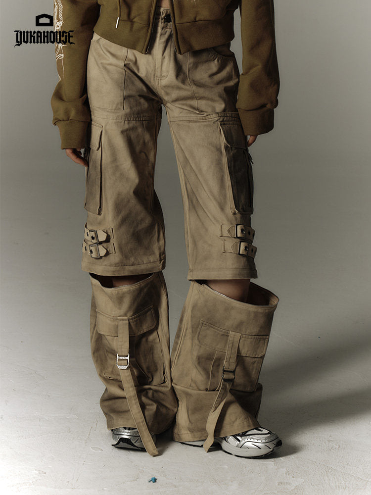 Washed Damage Workwear Wide Leg Pants NA8882