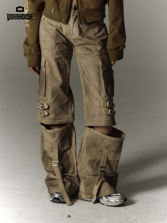Washed Damage Workwear Wide Leg Pants NA8882