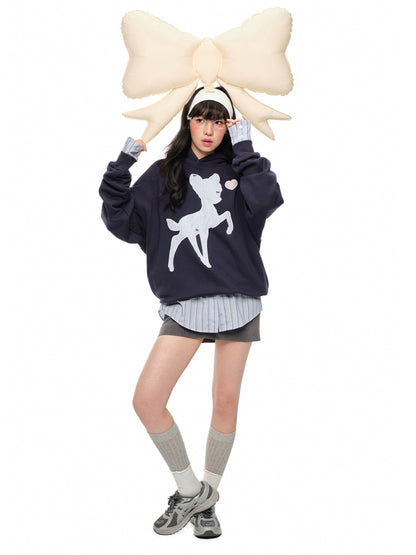 Deer Print Sweat Hoodie NA6058