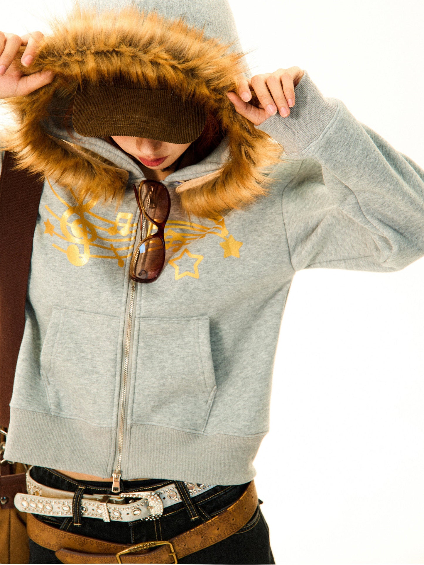 Fur-Trim Hood Zip-Up Hoodie NA9393