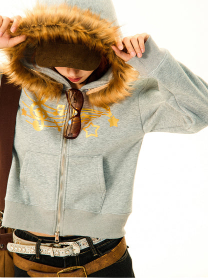 Fur-Trim Hood Zip-Up Hoodie NA9393