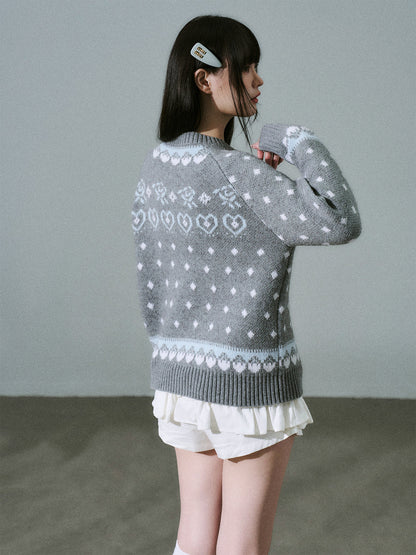 Fair Isle Pattern Wool Blend Scarf Knit Cardigan NA8791