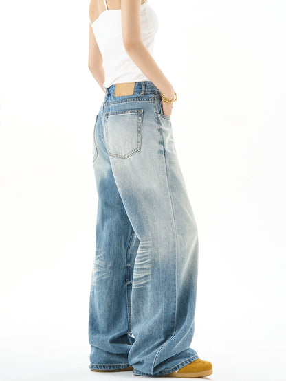 Washed Wide-Leg Straight Denim Jeans NA3054