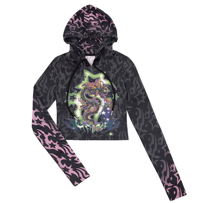 Dragon Star Print Cropped Hoodie NA6641