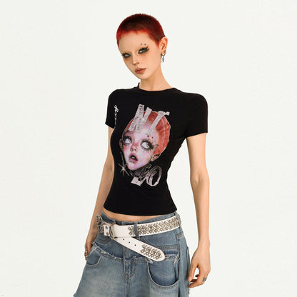 Portrait Print Fitted Short Sleeve T-Shirt NA8603