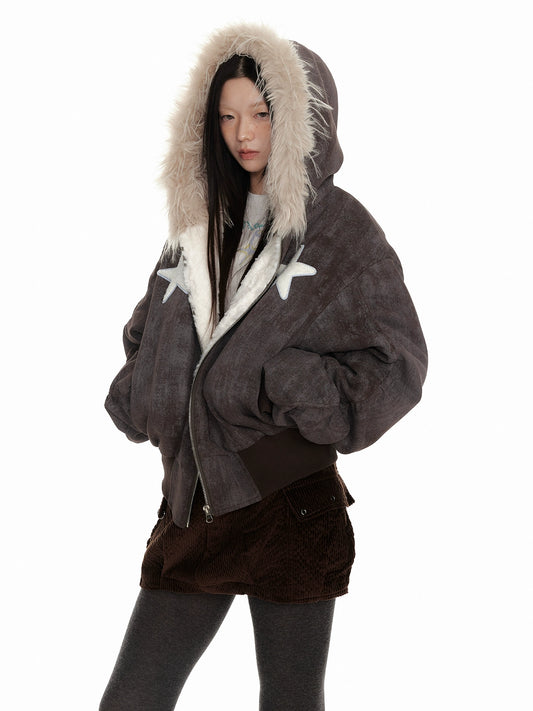 Fur Trim Patchwork Hooded Puffer Jacket NA7104