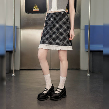 Checkered Low Waist Slim Short Skirt NA3473