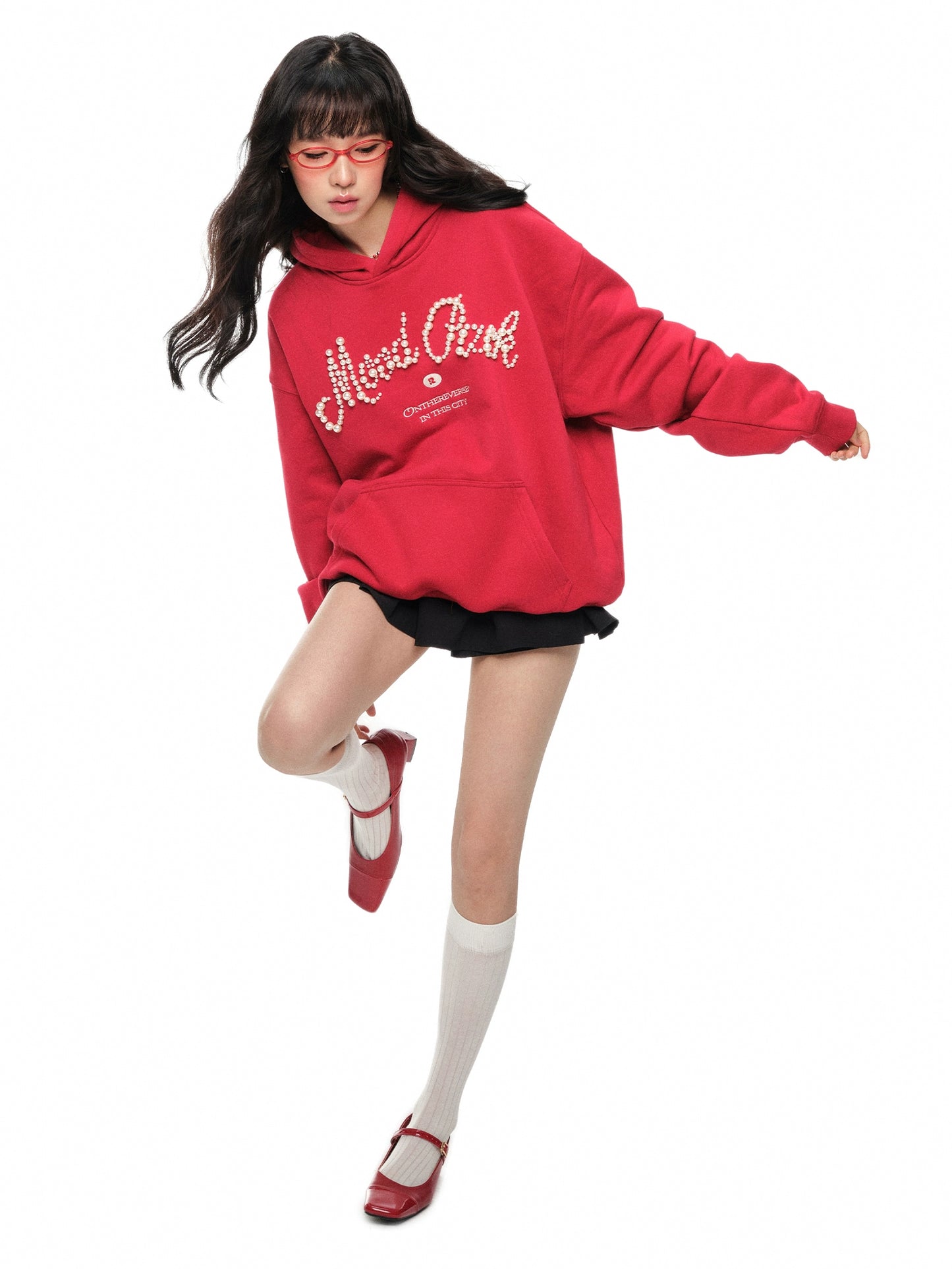 Pearl Letter Print Oversize Hoodie NA6054