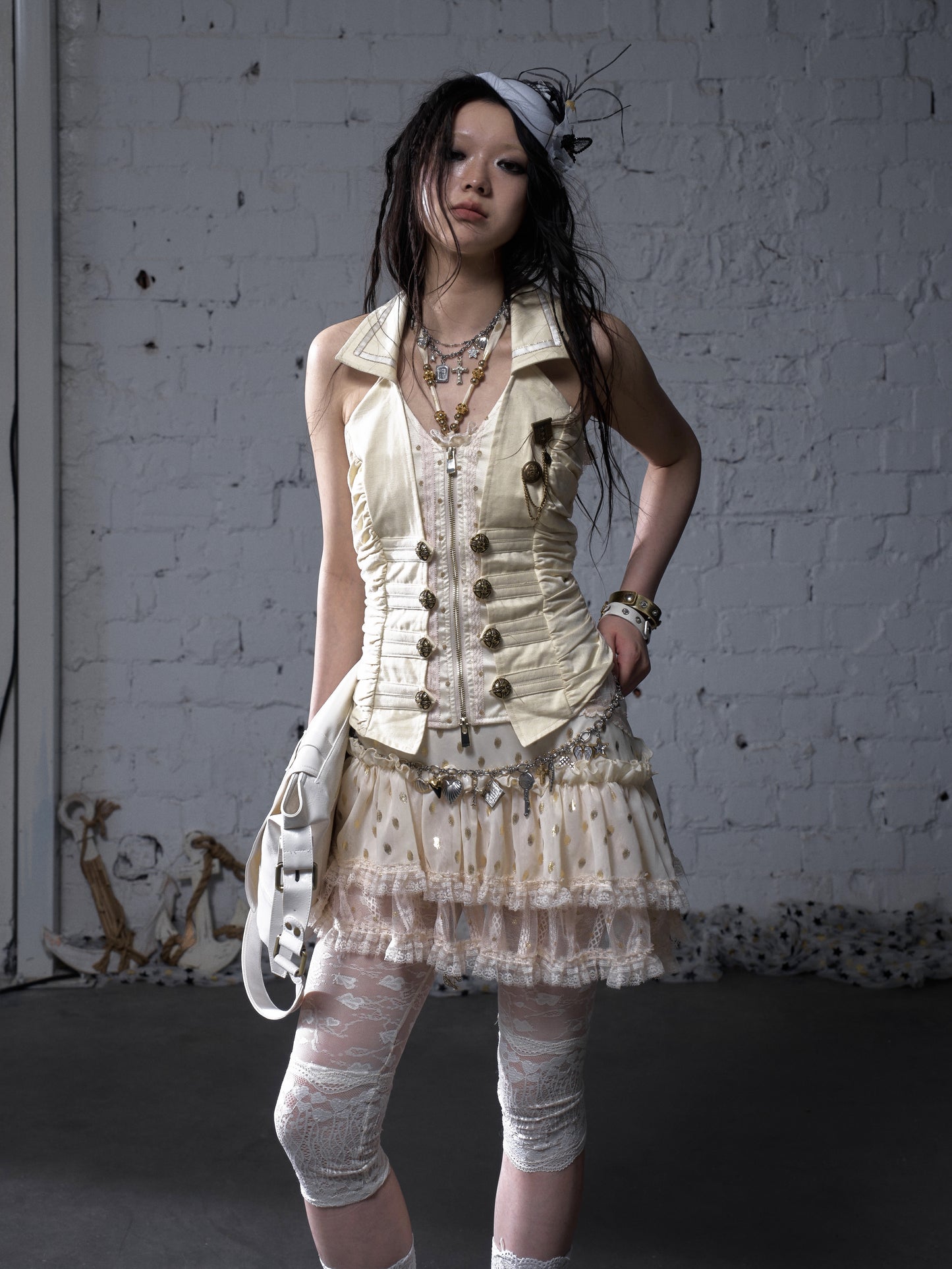 V-Neck Fake Layered Waist-Fit Tank Top NA8973