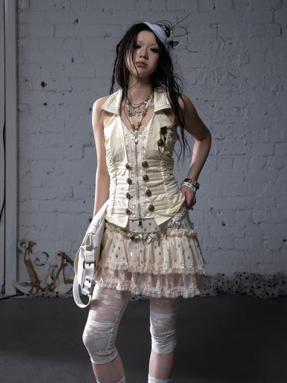 V-Neck Fake Layered Waist-Fit Tank Top NA8973