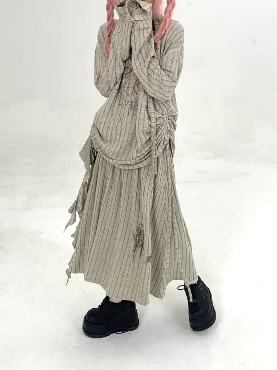 NA9274 Kasugano too original art student set Printed strappy skirt retro versatile autumn midi skirt A-line NA9274