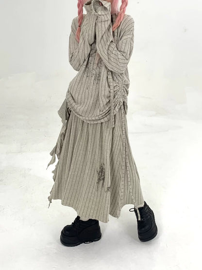 NA9274 Kasugano too original art student set Printed strappy skirt retro versatile autumn midi skirt A-line NA9274