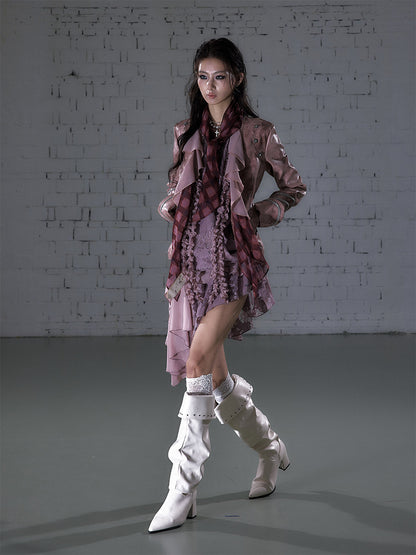 Ruffle Tie-Neck Slim Fit Long Sleeve Shirt NA9002