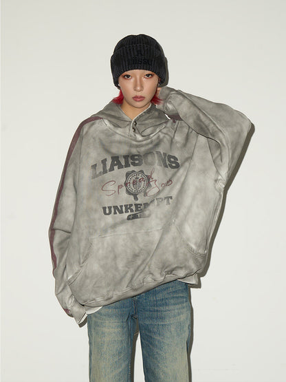 Letter Print Washed Oversize Hoodie NA9038