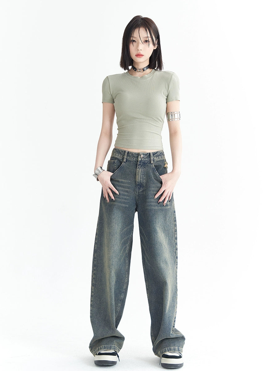 Washed wide-leg denim jeans NA2751