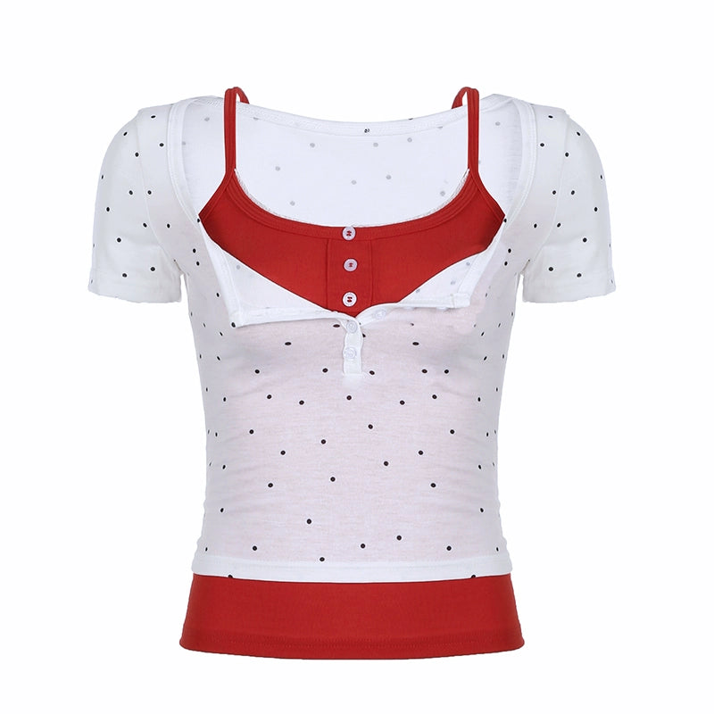 Polka Dot Square Neck Camisole & Slim Fit Short Sleeve T-shirt NA4517